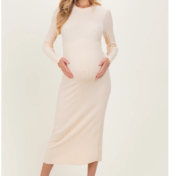Pinkblush Dresses & Skirts - Pinkblush Cream Long Sleeve Maternity Dress